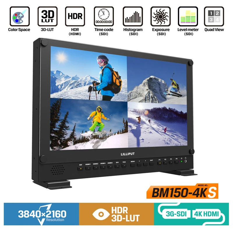 Lilliput BM150-4KS Broadcast 15.6" HDR 3D-LUT Color space Carry-on 4K Director Monitor 3840x2160 SDI HDMI Tally VGA