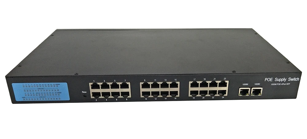 24ch порты Gigabit PoE коммутатор 380 В Вт 48 В 802.3af 1000Mbps-RJ45 порты Sup порты порт авто-флип 1U шасси для сети IP камеры