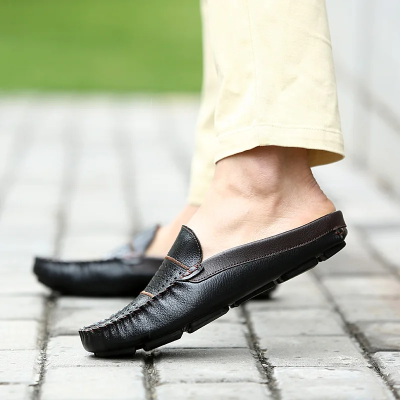 Мужские кожаные туфли в британском стиле, летние шлепанцы без задника, мужские сандалии