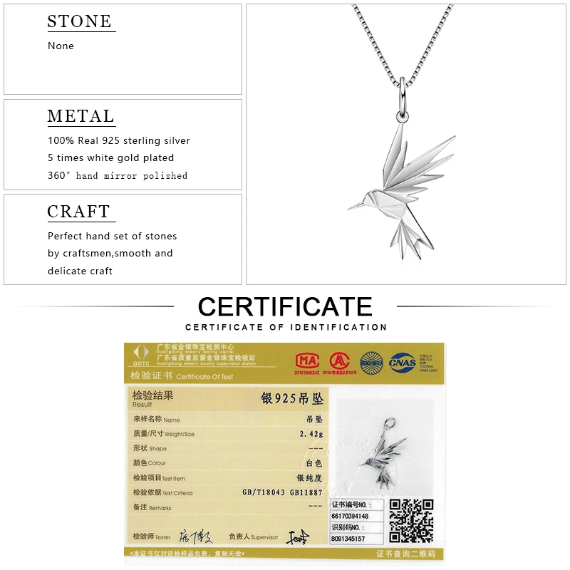 EDI Fairy Tale Animal Pendant Necklaces with Radom 18 Inch Chain Real 925 Sterling Silver Bird Necklace For Women INS Jewelry
