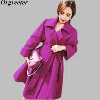 High Quality Female Autumn Winter Long Woolen Coat 2019 Runway Fashion Women Turn-down collar Elegant Solid Skirts Hem Outwear
