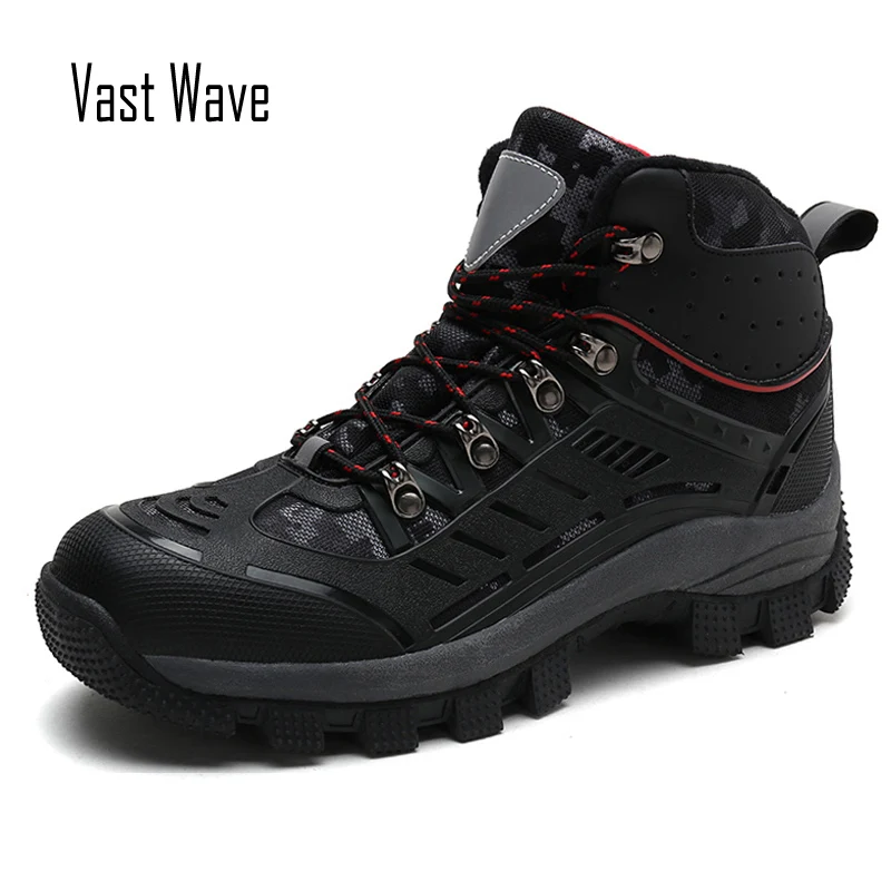 

Vastwave Men Boots Winter with Fur Warm Snow Boots Men Winter Work Casual Shoes High Top Rubber sole slip resistance Ankle Boots