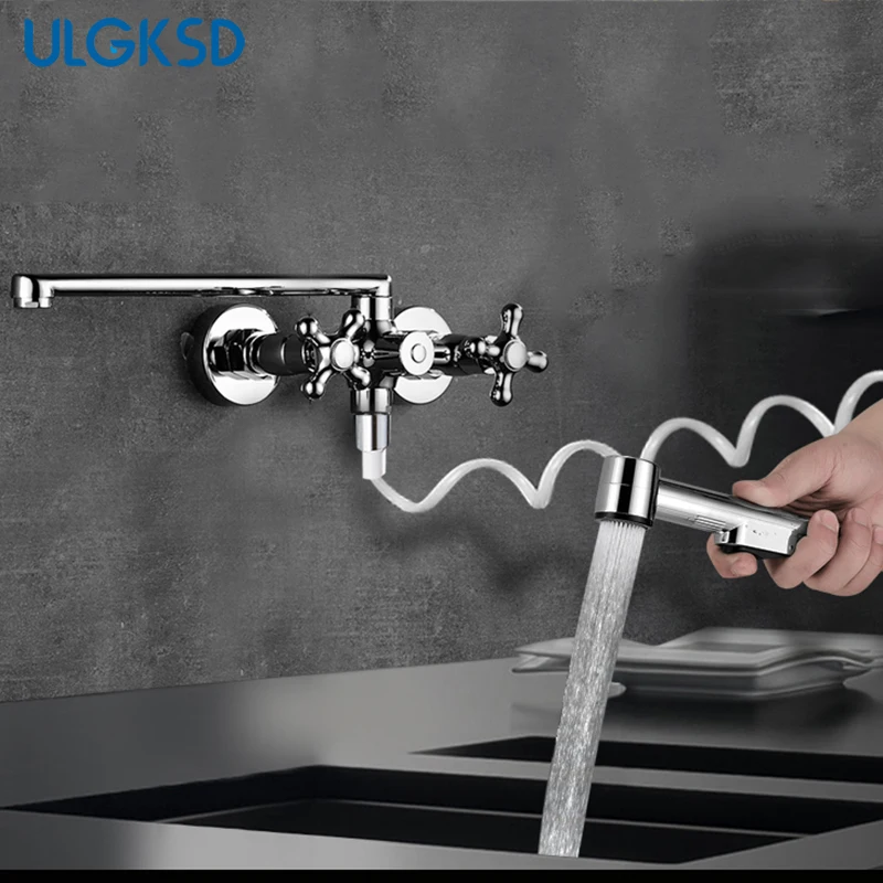 ULGKSD смеситель для кухонной раковины 360 Вращающийся латунный Смеситель для горячей и холодной воды на бортике кран для кухни W/потертый шланг
