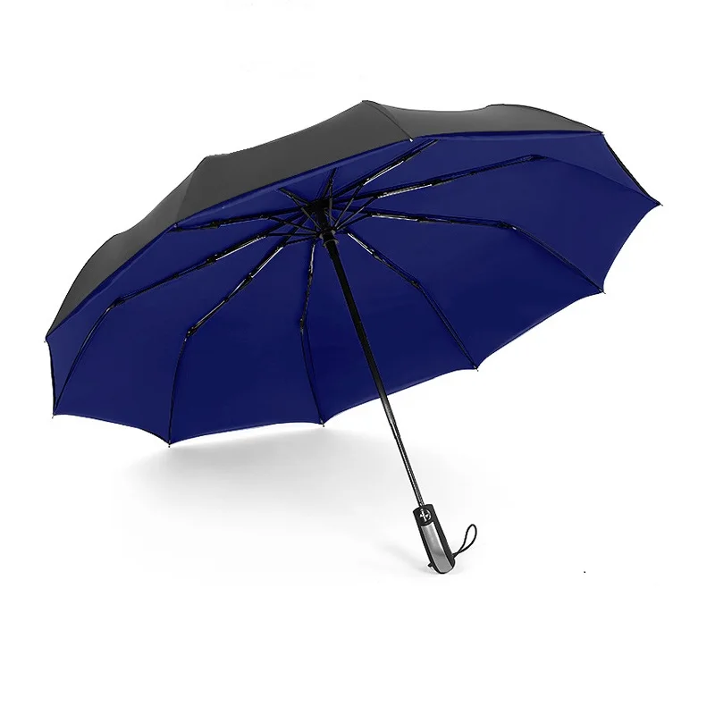 Двухслойный складной автоматический зонтик для женщин, Автоматический ветрозащитный зонтик для мужчин с черным покрытием, Ветрозащитный зонтик - Цвет: Тёмно-синий