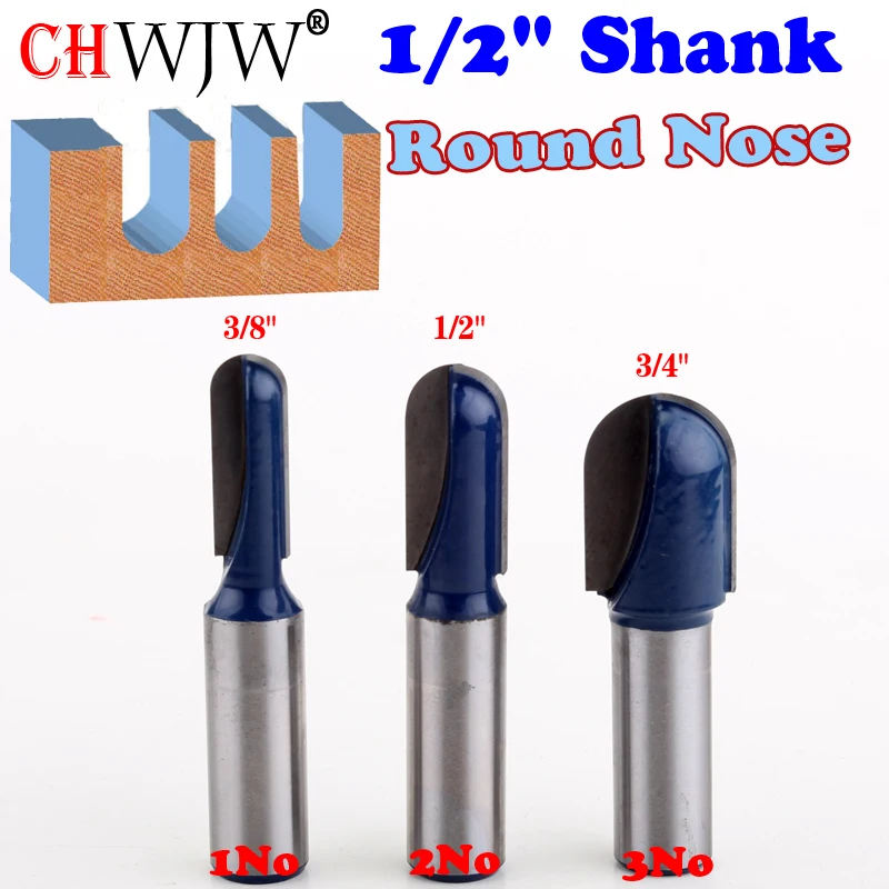1pc 1/2" Shank 74mm Long Round Nose Router Bit 5/8" Woodworking Cutting Tool 