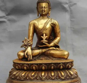 

China Buddhism Temple Copper Bronze Gild Bhaisajyaguru Shakyamuni Buddha Statue
