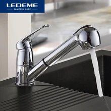 LEDEME Kitchen Faucet Pull Out Flexible Pipe Chrome Plated Water Purification Features Faucets Ceramic Plate Spool