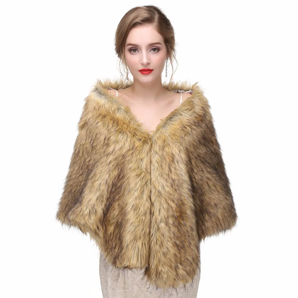 Stylish Winter Champagne Wedding Shawl Bridal Bolero Warm Faux Fur