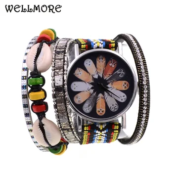 

WELLMORE Women Watches Bohemia shell beads with leather bracelet watch fashion&casual quartz Wrist watches for women