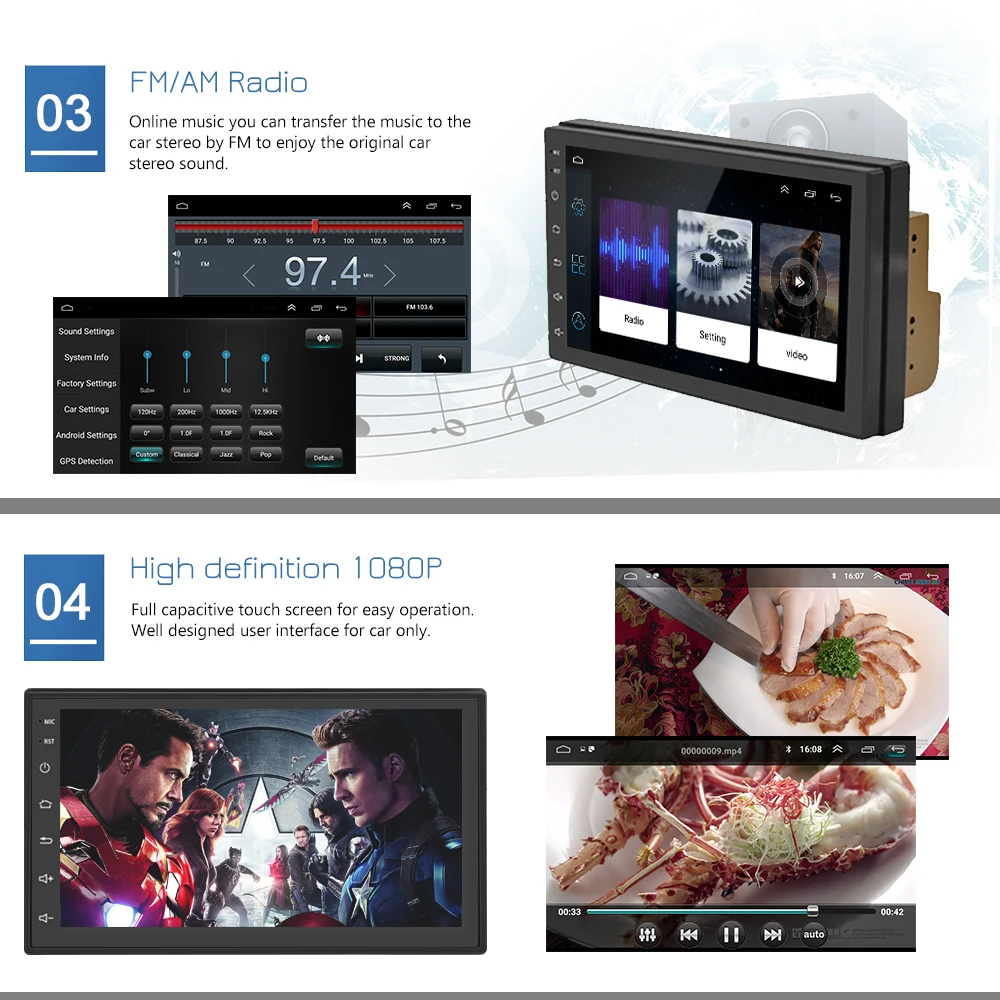 Excellent 2 Din Car Radio GPS Navigation Android 6.0 Car Audio Player Touch Screen Quad Core Car radio USB Bluetooth Player Autoradio 12V 3