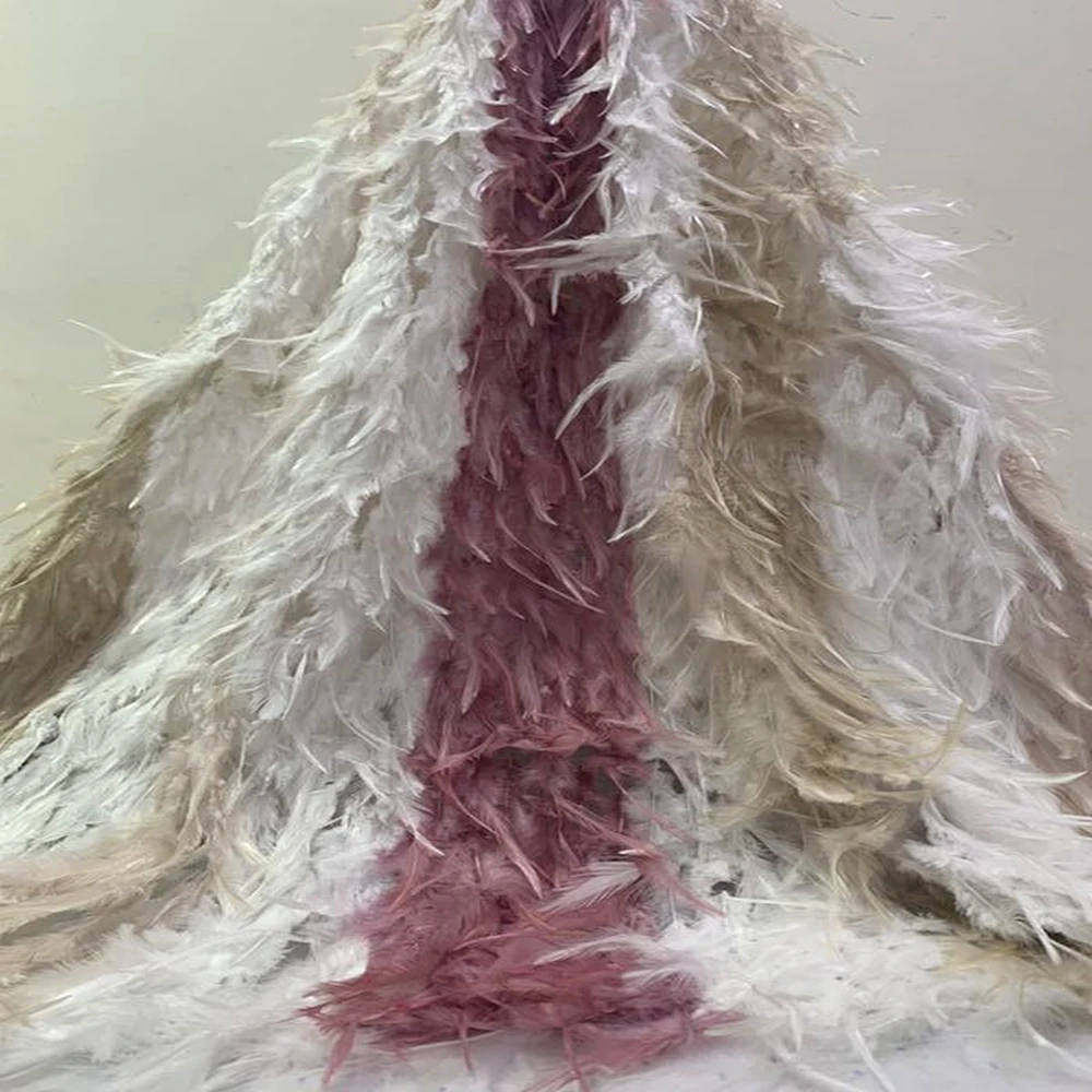 

High-Grade Nigerian Lace Fabric African Tulle With Feather Embroidery High Quality France Tulle Lace Fabrics 5Yards/Lot A2105