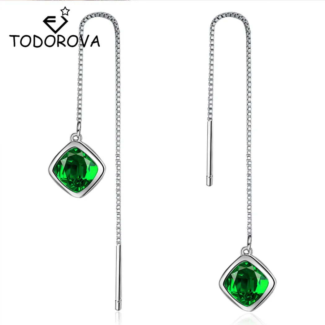 

Todorova Red Green Cubic Zirconia Drop Earrings for Women Silver Color Long Chain Tassel Crystal Pendant Earrings Female Jewelry