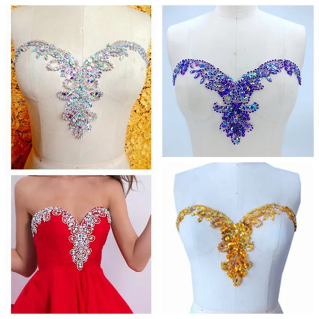 

handmade sew on silver Rhinestones applique sew on mesh crystal beaded patches for Wedding/evening dress Diy decoration