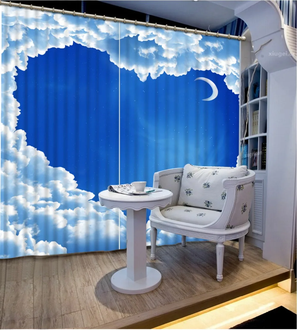 

High Quality Costom Modern blue sky 3D Window Curtains For Bedding room Curtains for bedroom