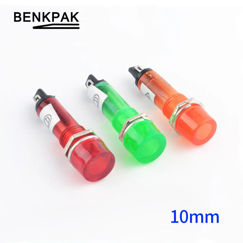 

1PC 10mm Circular Compact Indicator Signal Light DC12V DC24 AC220V Red Green Orange Neon Bulb XD10-3 Power