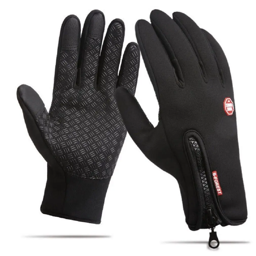 Мужские и женские зимние ветрозащитные водонепроницаемые перчатки для занятий спортом на открытом воздухе - Цвет: Черный