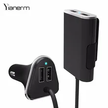 Newest 4-Port Front And Back Seat Car phone Charger With 1.8M Cable For All Usb Port Devices 9.6A mobile phone car charger