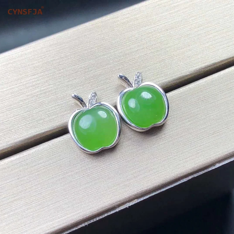 

Russian Jasper Apple Jade Earrings for Women 925 Sterling Silver Certified Natural Hetian Jade High Quality Family Mother Gifts