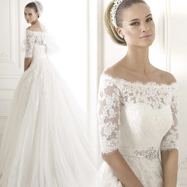 

2015 vintage lace Wedding Dress bride gown sleeves crystal casamento sexy New Arrival vestido de noiva Handmade free Shipping