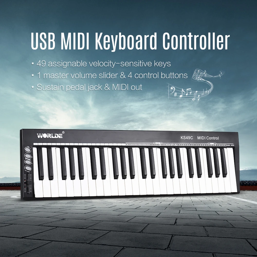 Высокое качество выбор KS49C 49-ключ USB MIDI контроллер клавиатуры с 6,35 мм гнездо для педали MIDI