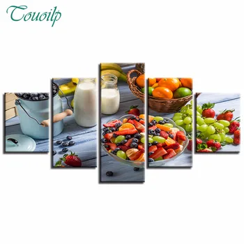 

5D diy Diamond Painting 5 Pieces Fruits Milk Food Cross Stitch Full diamond embroidery beaded diamond Mosaic pattern Kitchen art