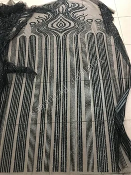 

high quality YG-118 African French net tulle Lace Fabric for party Hot selling glued glitter sequins lace for party dress