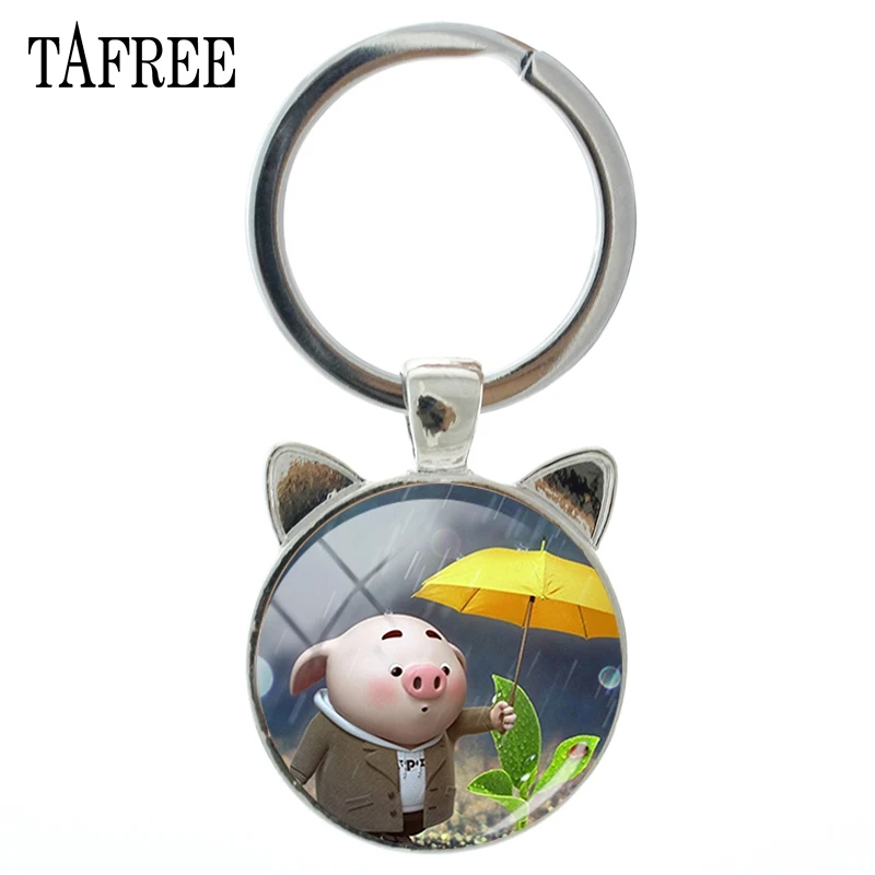 TAFREE посеребренное стекло кабошон Милая свинья Фото Кулон животное ухо брелок
