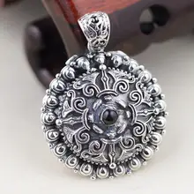 925 Sterling Silver Floating Charm Cameo Locket Pendant Necklace Vintage Retro Type Shurangama Mantra Fine Jewelry