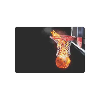

Flaming Basketball Going through a Court Net Anti-slip Door Mat Home Decor Indoor Outdoor Entrance Doormat Rubber
