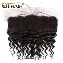QT Волосы Кружева Фронтальная застежка с ребенком волосы бразильские Свободные глубокие 10-20 дюймов Remy человеческие волосы Кружева Фронтальная свободная часть