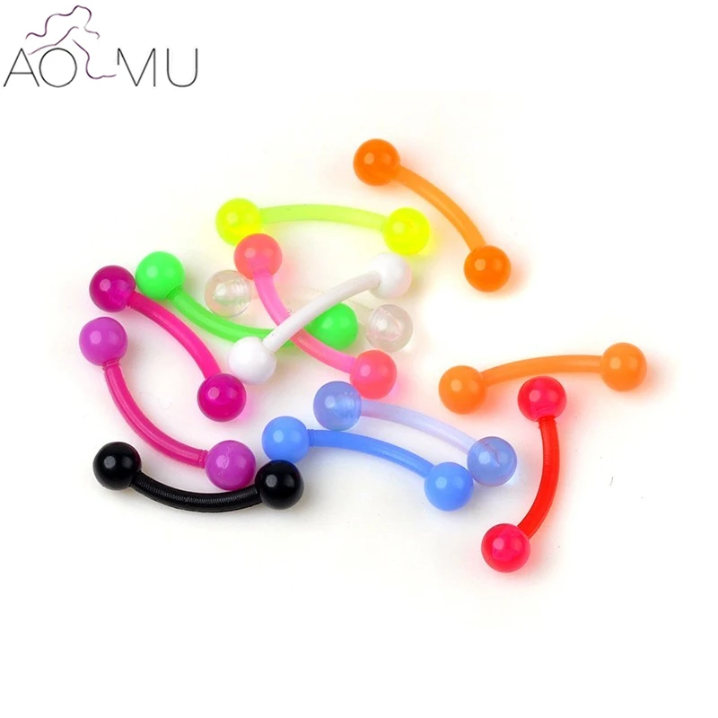 

AOMU 5pcs 18G 1.0*10*3mm Colorful Flexible UV Silicone Eyebrow Piercing Curved Barbells Bananas Helix Ear Piercing Body Jewelry