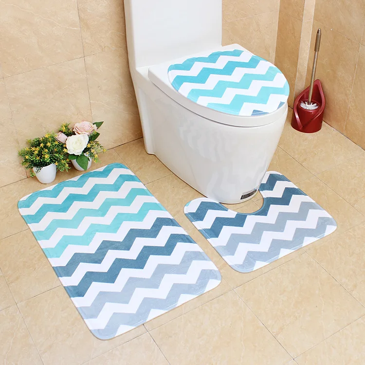 

Geometric Pattern 3Pcs Bathroom Bath Mats Set Bathroom And Toilet Carpet Anti-Slip Toilet Rugs Set Bath Mats Toilet Covers