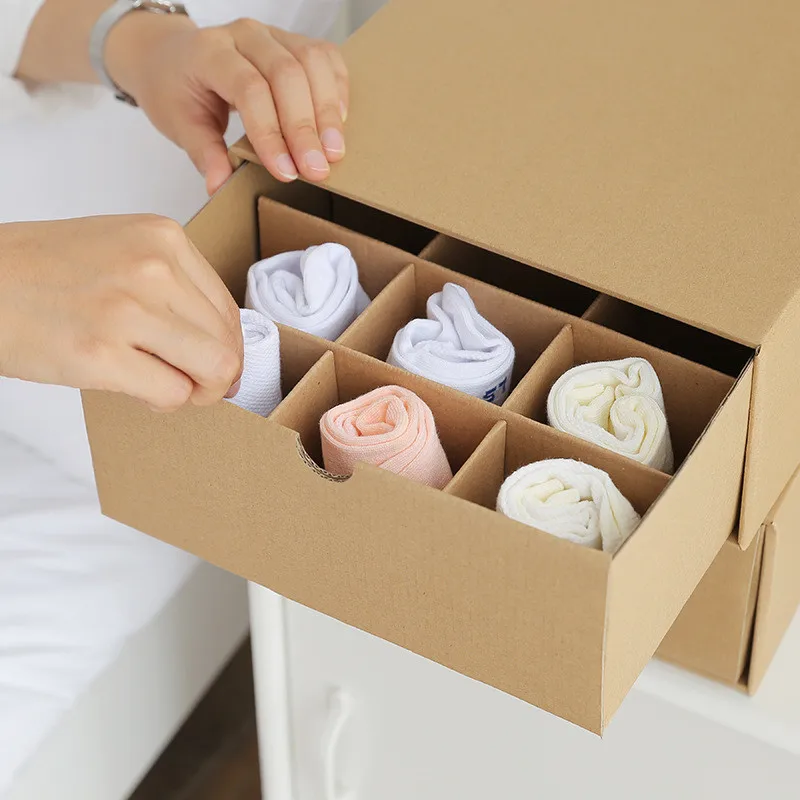 

1Pc Kraft paper Home Underwear Organizer Storage Box Bra Socks Drawer Cosmetic Divider Tidy Organizers Can Adjust L515