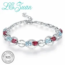 L& Цзуань Красный Гранат 925 пробы Серебряная цепочка Браслеты для Для женщин украшения с голубым топазом Украшенные цирконием драгоценный браслет Fine Jewelry