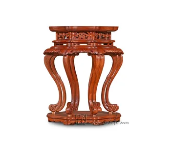 

Articles of Luxury Hexapod Incense Table Engraved with Lotus Leaf Patterns China Antique Burmase Rosewood Flower Stand Wooden