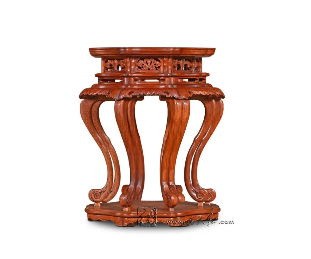 Articles of Luxury Hexapod Incense Table Engraved with Lotus Leaf Patterns China Antique Burmase Rosewood Flower Stand Wooden