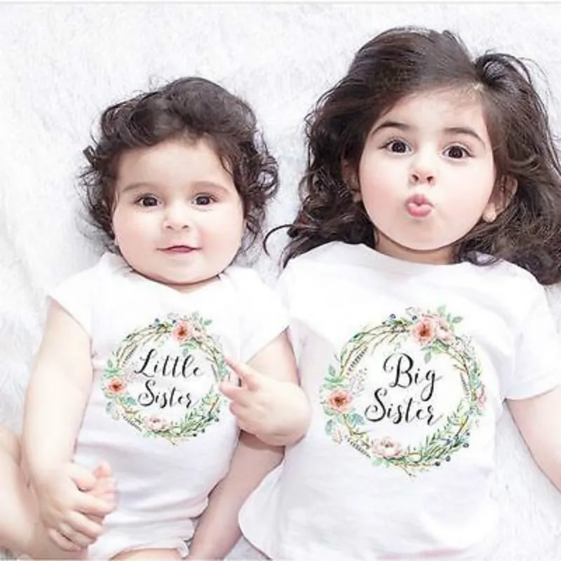 Baby Kids Girl Little Big Sister Matching Clothes Romper Outfits T Shirt