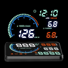 5.5″ Colorful Multifunctional I9 Car HUD Head Up Display Overspeed Warning Windshield Project Speed Alarm System OBDII Interface