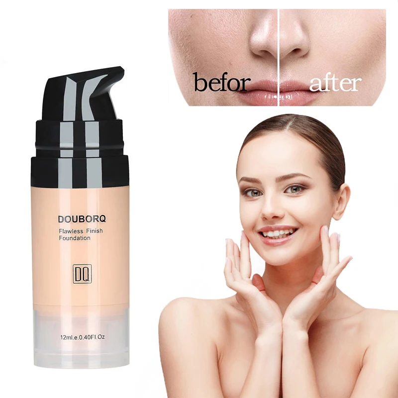 DouborQ Liquid Foundation Concealer Effectively Reduces Dark Circles Brighten Skin Color Waterproof Makeup BB Cream Base TSLM2