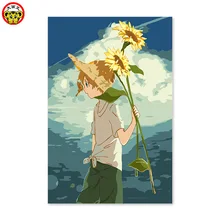 Цифровая живопись гостиной украшения мальчик Подсолнух мультфильмы картины по номерам на дереве