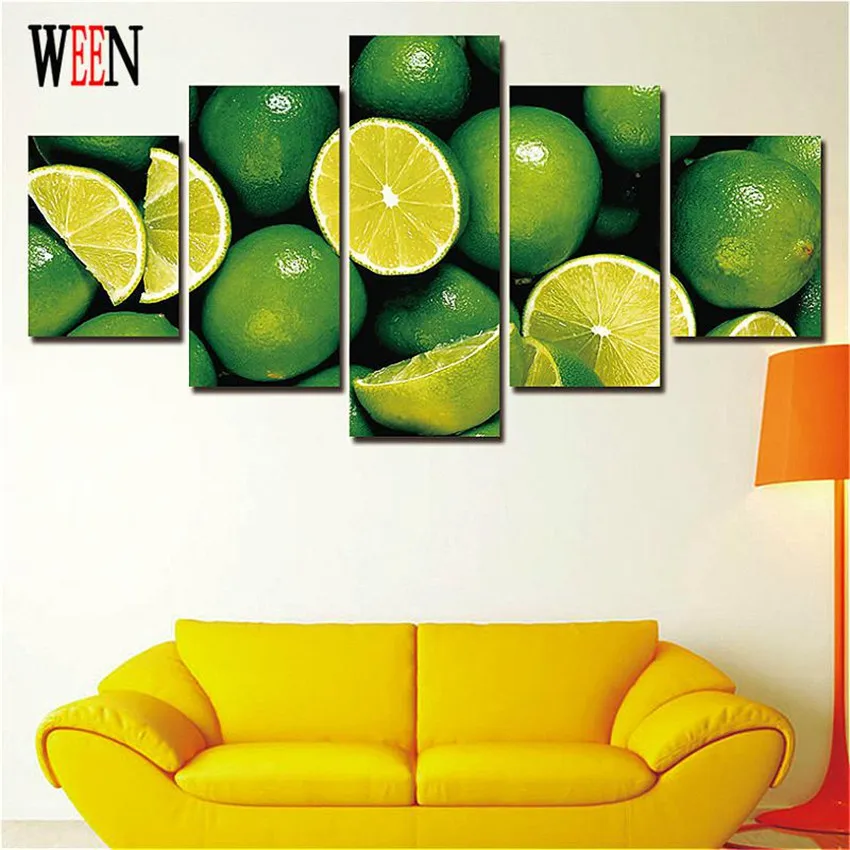 

WEEN Stretched And Framed Fruit HD Printed Green Orange Picture 5 Piece Wall Canvas Art For Living Room Cuadros Decoracion