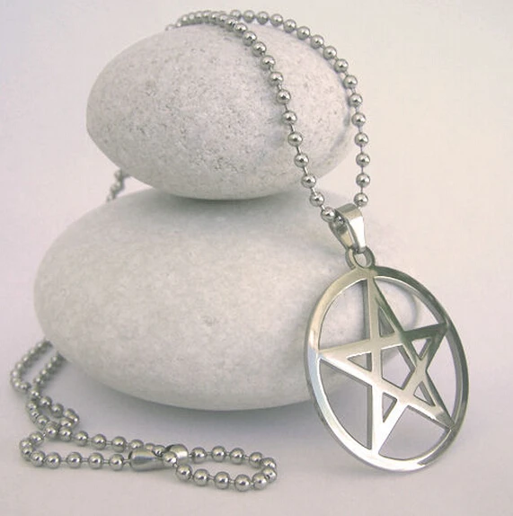Top Selling New style Stainless Steel  pentagram Satan worship Pendant Beaded Necklace 24'' 2