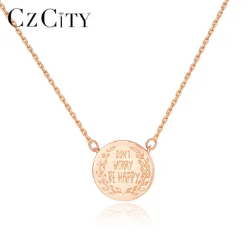 

CZCITY Genuine 925 Sterling Silver Round Letter Pendant Necklace for Women Engagement Wedding Fine Jewelry Silver Collier SN0353