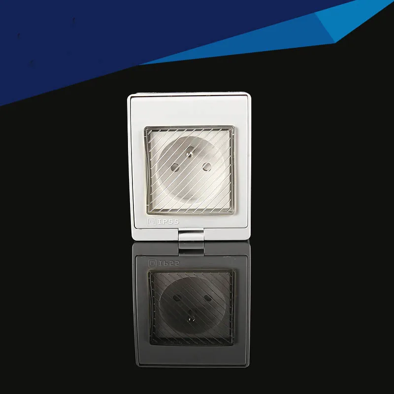 

2PCS P55 Report CE Wall Outdoor Socket, 16A French Standard Electrical Outlet Grounded, AC 110~250V