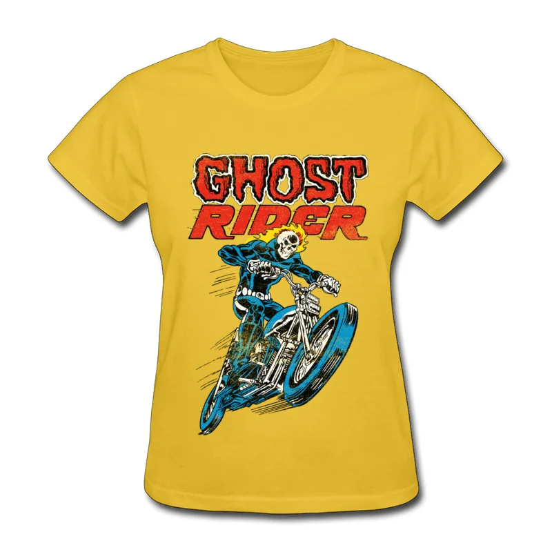 Comics Ghost Rider T Shirt New Coming Summer Autumn Short Sleeve Crewneck Tops T Shirt Cotton Fabric Women Summer Clothing Shirt Ghost Rider yellow