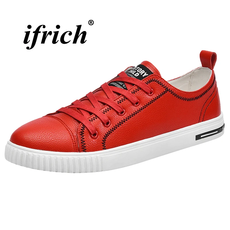 

Man Casual Shoes Black Red Skate Shoes for Male Autumn Winter Fashionable Mens Shoes PU Leather Anti-slip Outdoor Footwear