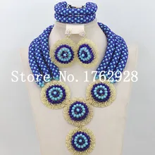 Роскошные свадебные синие Бусины, Африка нигерийское ожерелье браслет серьги Свадебные Ювелирные наборы, для невесты