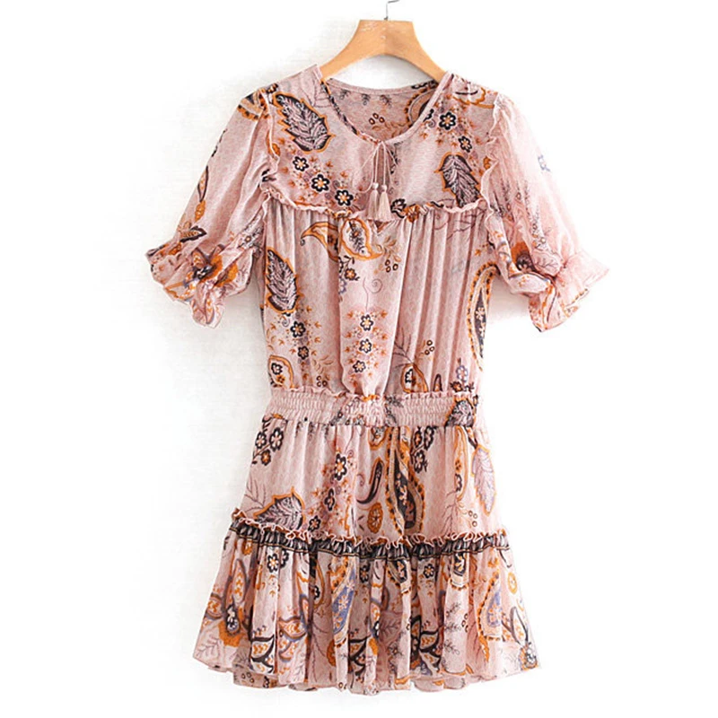 Women's Clothing Dress 2019 Polyester Printed Ruffled Holiday Style Dress Ms Summer Sexy Slim Fit Stylish Temperament Clothing