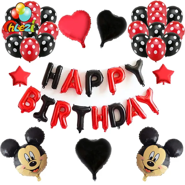40pcs/lot Minnie Mickey mouse head foil balloons red black birthday letter party Decor 12inch Polka Dot Latex Ballon baby shower
