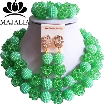 

Fashion african jewelry set green Plastic and crystal nigerian wedding african beads jewelry set Free shipping Majalia-429